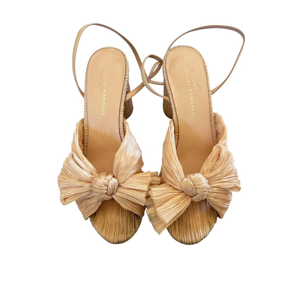 Loeffler Randall Camillia Crinkle Bow Slingback Heels Womens 8.5 Gold Ivory